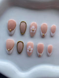 Nude French Tip Gold Floral Press-On Nails