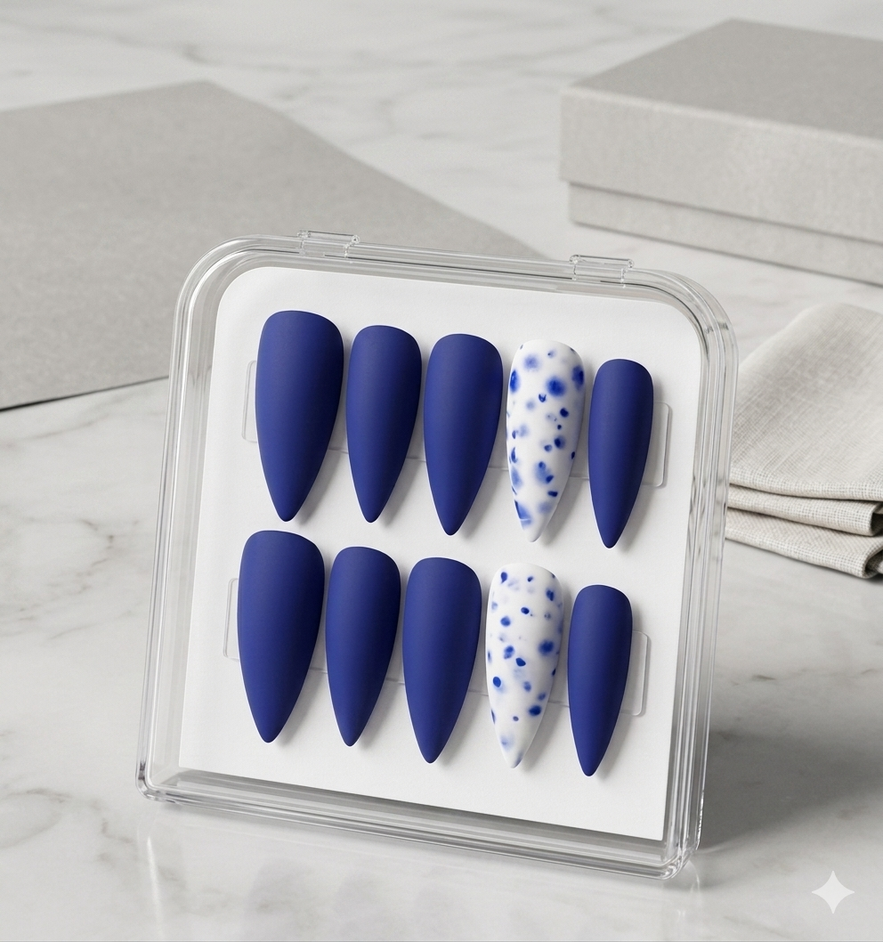 Blue Matte Almond Press-On Nails