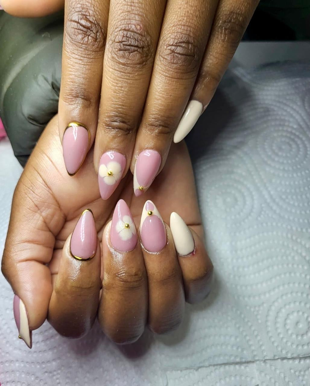 Pink Floral Almond Nails